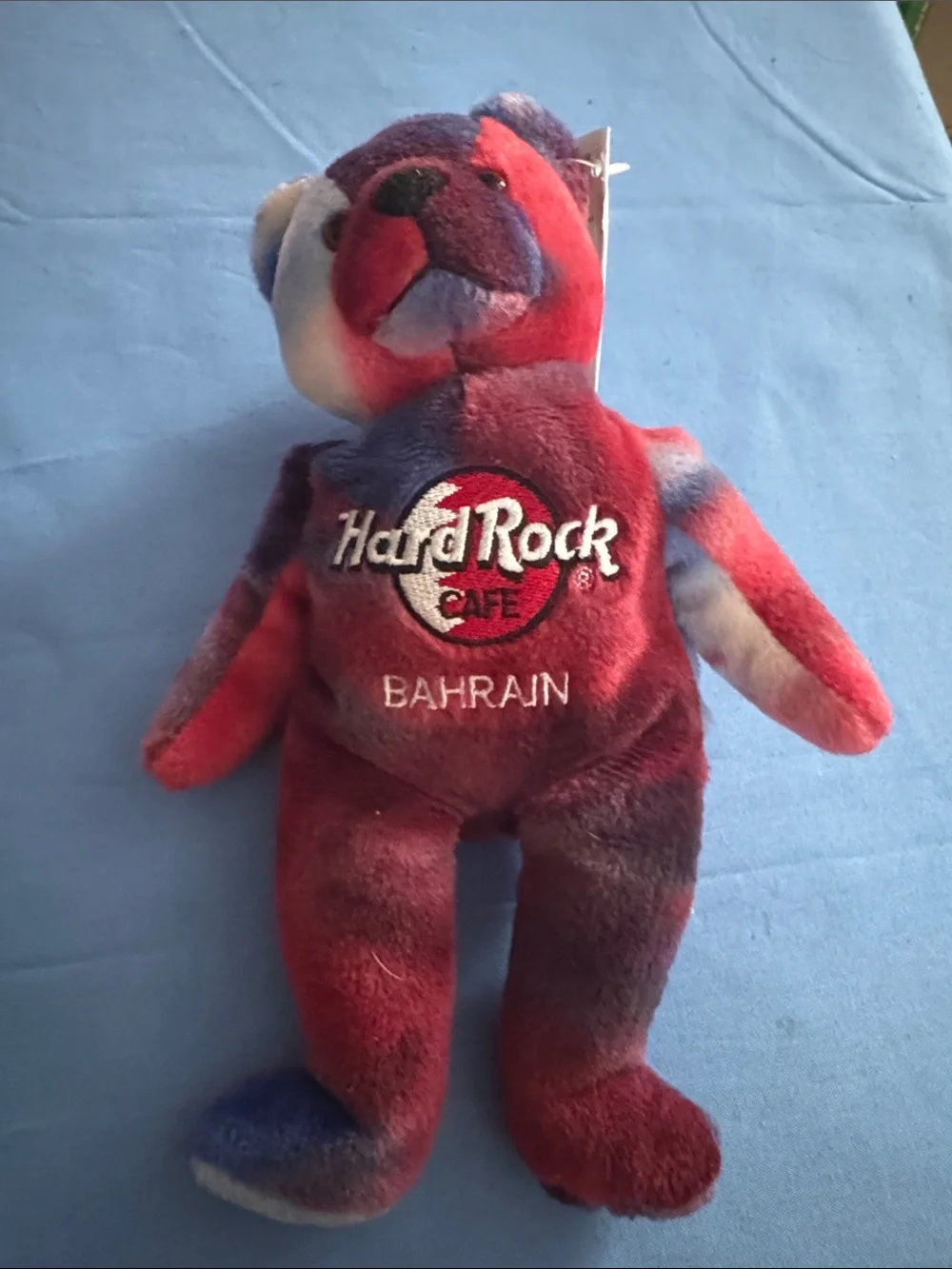 Hard Rock Cafe Red Blue Purple White Tie-Dye Bahrain Plush Bear Limited
